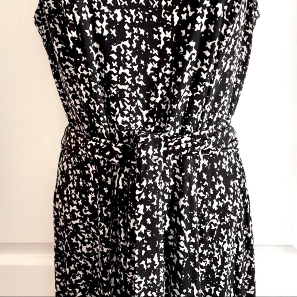 Lauren Ralph Lauren Black & White Print Sleeveless Jersey Midi-dress Full Skirt - Picture 8 of 13